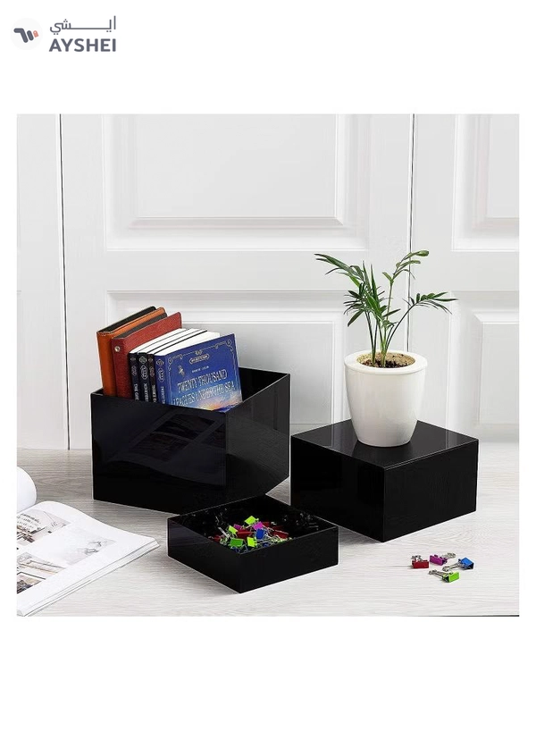 Eworld 2 Sets of 3 Glossy Black Acrylic Cube Nesting Risers with Hollow Bottoms 