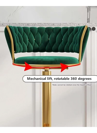 DubaiGallery Velvet Swivel Golden Bar Chair Adjustable 360" Rotating Gold Metal High Stool With Backrest For Cafes And Bars-1