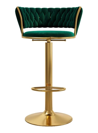 DubaiGallery Velvet Swivel Golden Bar Chair Adjustable 360" Rotating Gold Metal High Stool With Backrest For Cafes And Bars-0