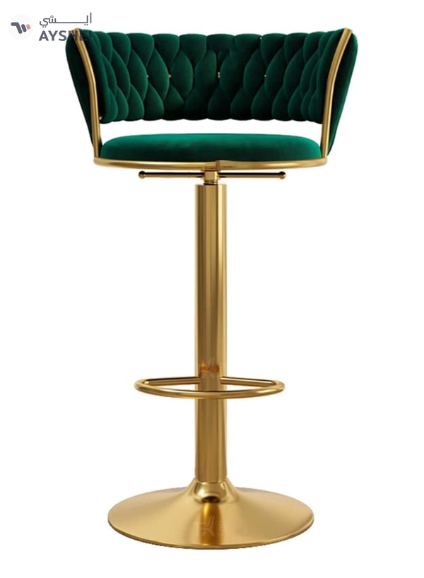 DubaiGallery Velvet Swivel Golden Bar Chair Adjustable 360" Rotating Gold Metal High Stool With Backrest For Cafes And Bars