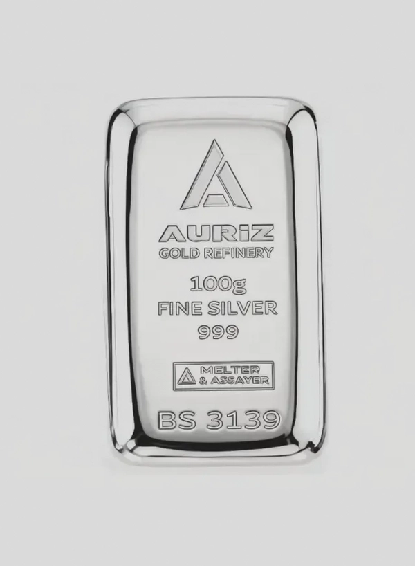 Auriz Minting 100GM Pure Silver Bar 999 - 100 Grams