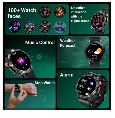 Armfit Dome Smartwatch For Men, AMOLED Always On Display Bluetooth Calling Waterproof Fitness Watches Compatible With Android iOS Black-1