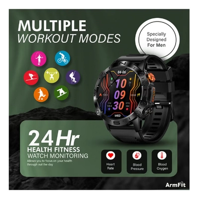 Armfit Dome Smartwatch For Men, AMOLED Always On Display Bluetooth Calling Waterproof Fitness Watches Compatible With Android iOS Black-2