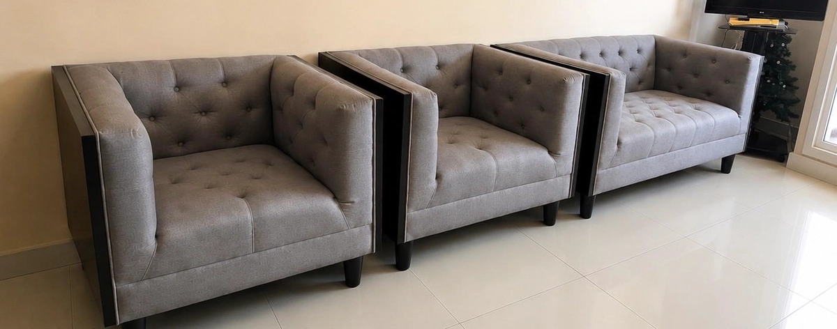 Elegant Grey Living Room Sofa Set (2+1+1)-1-1