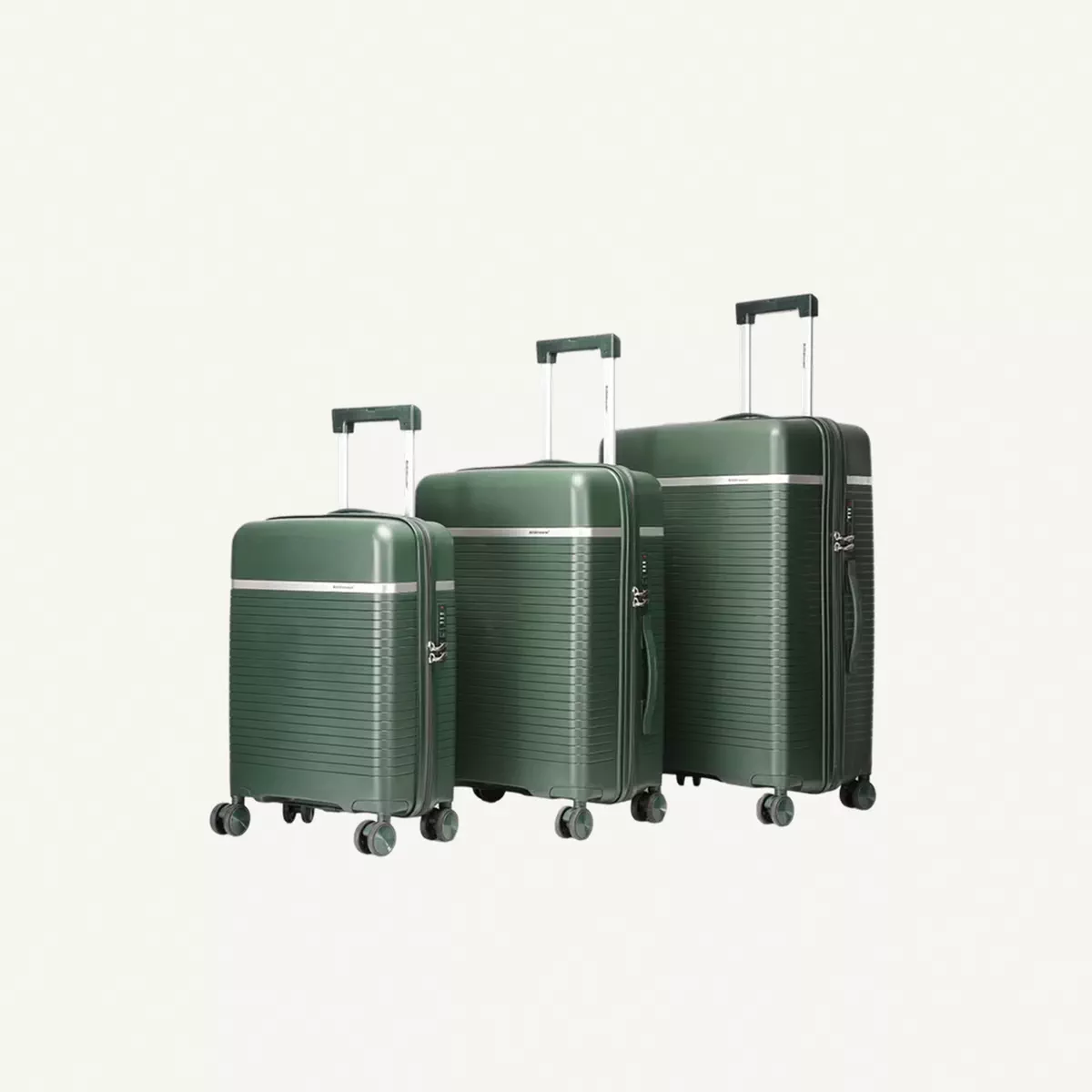 British Traveller 3-Piece Polypropylene Luggage Set | 20”, 24”, 28” Lightweight Suitcases with 360° Spinner Wheels, TSA Lock, Water & Scratch Resistant | Durable Hard Shell Trolley Bags with Telescopic Handle - Green