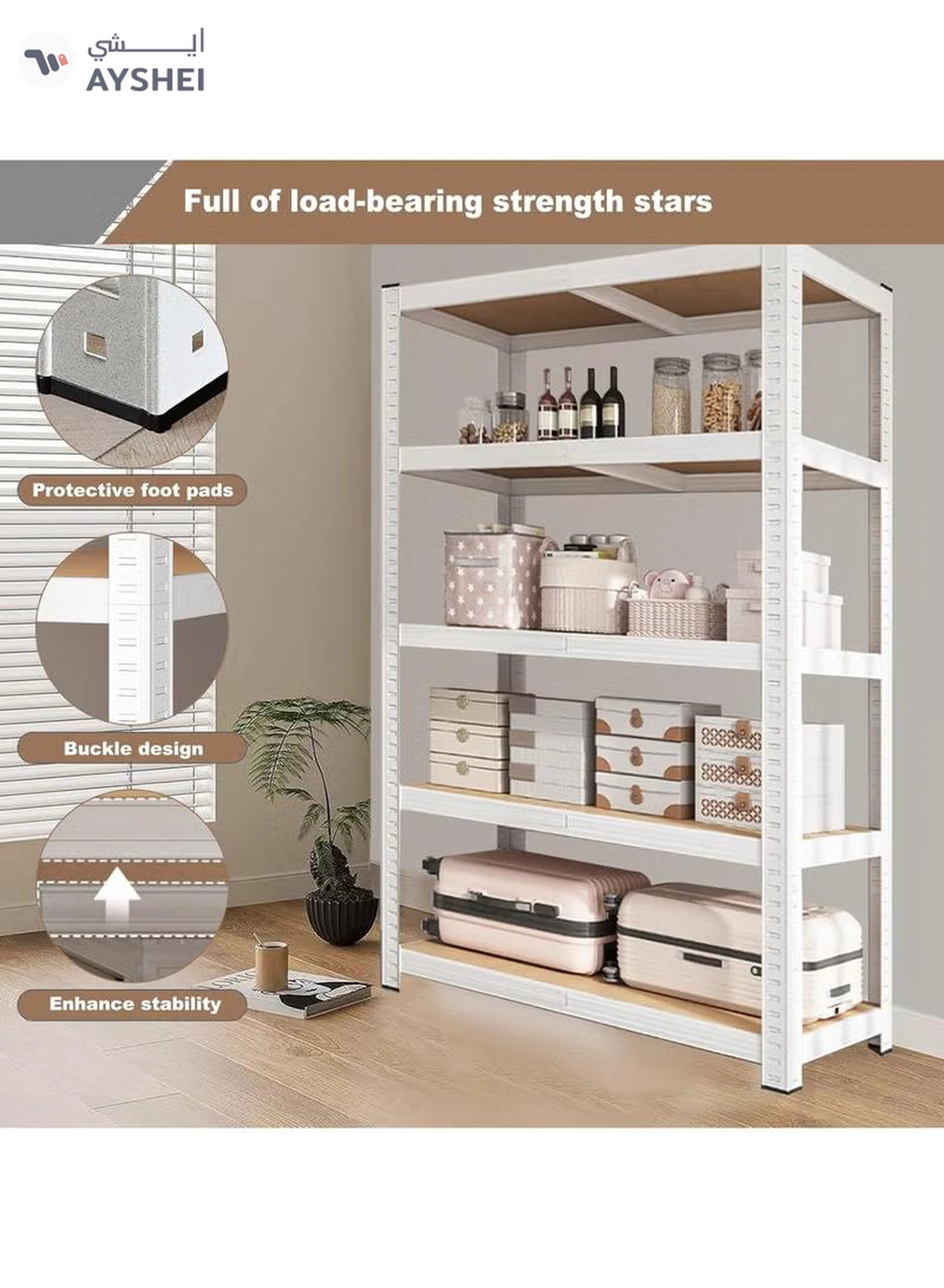 DubaiGallery 5 Tier Laminated Heavy Duty Garage Storage Adjustable Wide Size Metal Shelving Unit Utility Rack Shelves Organization Multipurpose Shelf-3-3