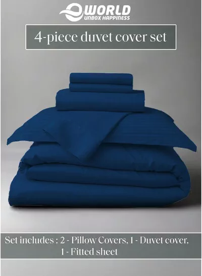 Eworld Premium Striped Duvet Set All Season – 4-Pieces Set Navy Blue | King Size 220x240 cm | Ultra-Soft, Wrinkle-Resistant & Made in Dubai | Includes Duvet Cover, Fitted Sheet (200x200 cm) & 2 Pillowcases (50x70 cm)-3