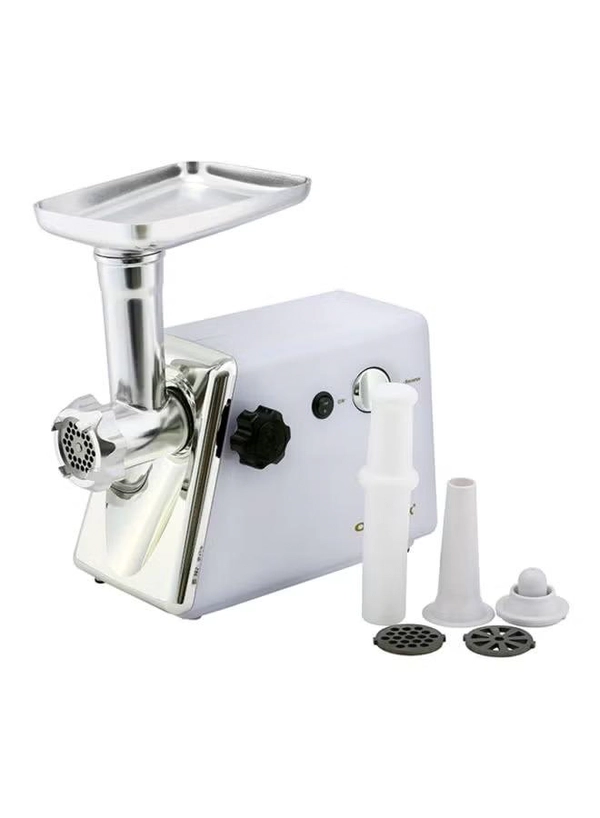 Olsenmark Meat Grinder with Stainless Steel Blades, Powerful Copper Motor, Reverse Function, Sausage, Kubbe & Food Pusher Attachments- Perfect for Grinding Ground Meat for Burgers, Sausages, Meatballs, and More 800 W OMMG2110 White/Silver