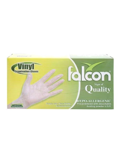 Falcon Vinyl Examination Medium Gloves Pack Of 100 Clear Clear-0