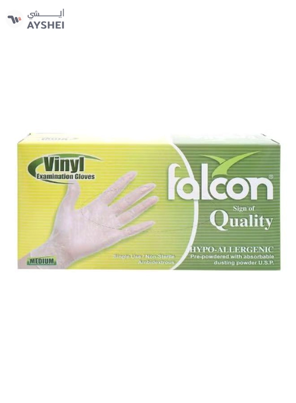 Falcon Vinyl Examination Medium Gloves Pack Of 100 Clear Clear