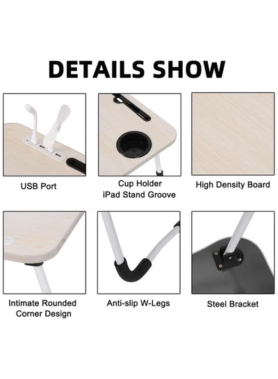 DubaiGallery Laptop Bed Desk, Portable Foldable Laptop Bed Table with USB Charge Port Storage Drawer and Cup Holder,Lap Desk Laptop Stand Tray Table Serving Tray for Eating, Reading and Working-3