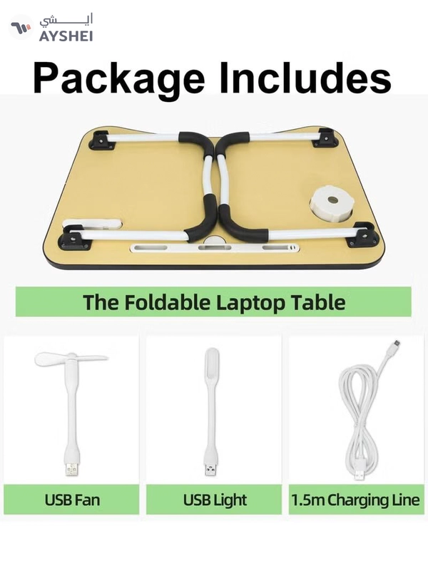DubaiGallery Laptop Bed Desk, Portable Foldable Laptop Bed Table with USB Charge Port Storage Drawer and Cup Holder,Lap Desk Laptop Stand Tray Table Serving Tray for Eating, Reading and Working