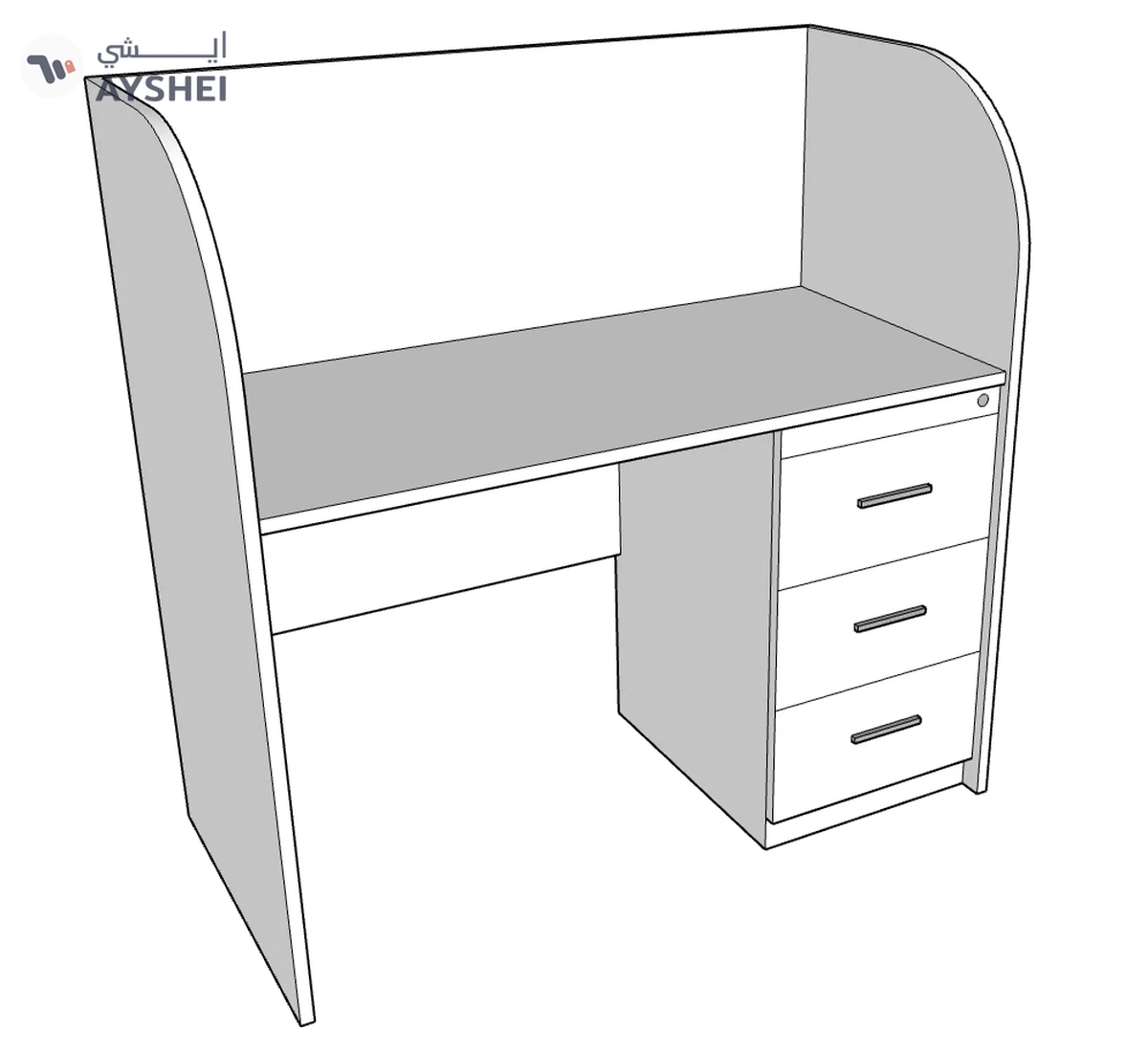 Priva Desk with Partition for Office & Study, Custom Made-3-3