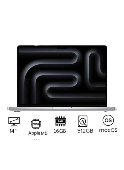 Apple New M5 Macbook Pro 2025 MDE44 Laptop With 14‑inch XDR Retina Display, M5 chip with 10-core CPU, 10-core GPU Processor/16GB RAM/512GB SSD/MacOS/International version English Silver-0