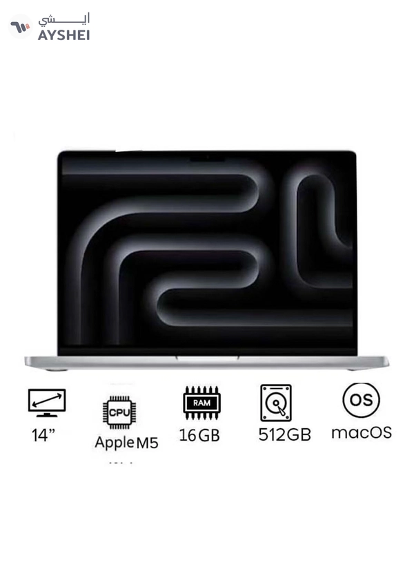 Apple New M5 Macbook Pro 2025 MDE44 Laptop With 14‑inch XDR Retina Display, M5 chip with 10-core CPU, 10-core GPU Processor/16GB RAM/512GB SSD/MacOS/International version English Silver