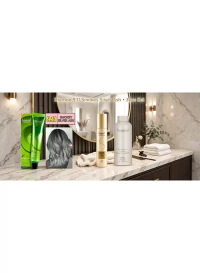 Premium Bremod 3 Piece Hair Color and Styling Kit – Smokey Silver Ash 9.11 Hair Color, 12% Professional Oxidant Cream and Styling Spray for Beautiful Salon-Looking Color, Enhanced Shine, Easy Application and Complete Styling-2
