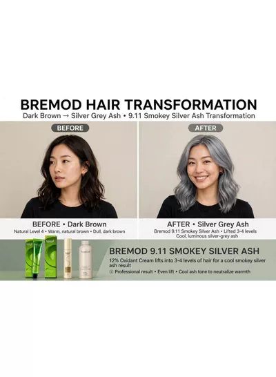 Premium Bremod 3 Piece Hair Color and Styling Kit – Smokey Silver Ash 9.11 Hair Color, 12% Professional Oxidant Cream and Styling Spray for Beautiful Salon-Looking Color, Enhanced Shine, Easy Application and Complete Styling-5