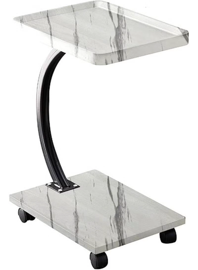 DubaiGallery Elegant wheeled side table with marble look design, sturdy metal frame, compact C shape, slides under seating, ideal for laptops, coffee, reading, modern living spaces, in, homes, apartments, offices, studios.-0
