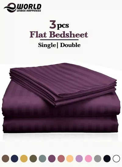 3 Piece Luxury Purple Striped Bed Sheet Set with 1 Flat Sheet and 2 Pillowcases for Hotel and Home Crafted from Ultra Soft and Breathable Microfiber for Year-Round Comfort, (Single/Double)-0