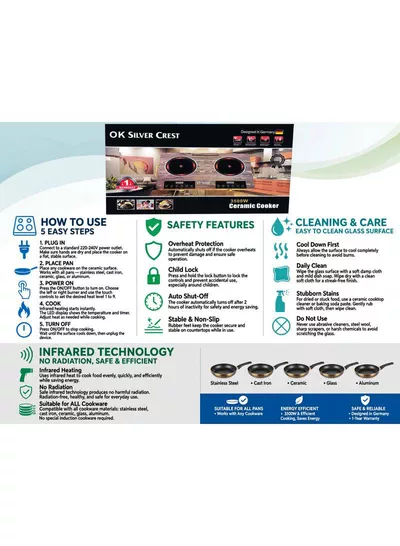 Silver Crest Dual Hot Plate Ceramic Stove kitchen with a stylish dual-zone ceramic stove offering fast, even heating, convenient temperature controls, durable construction, and excellent flexibility for everyday cooking and meal preparation needs.-6