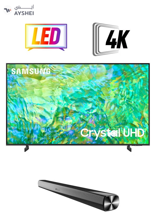 Samsung Smart TV Crystal UHD 4K CU8000 55 Inch 2023 Processor Airslim Dynamic Crystal Color With JVC Soundbar 55CU8000+TH-N322B Titan Gray