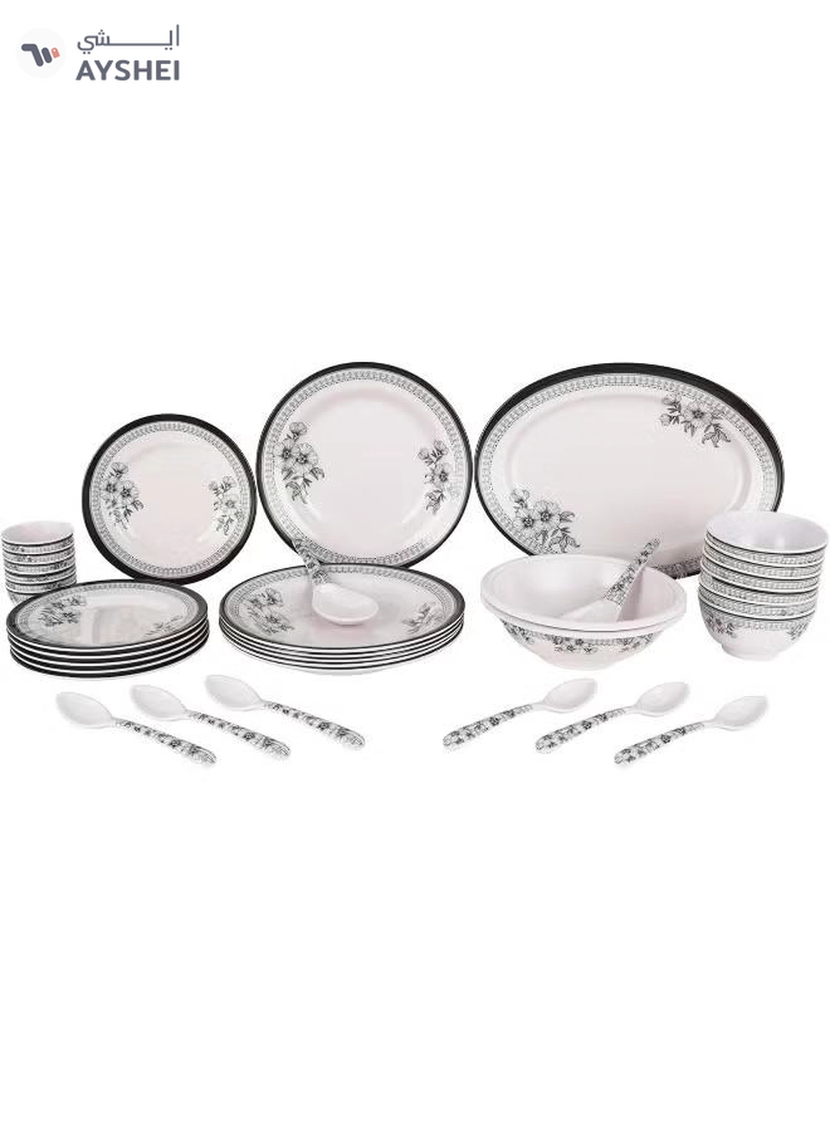 Delcasa 35 Piece Floral Beast Melamineware Dinner Set DC2461 Plates, Bowls, and Spoons-1-1