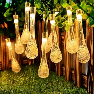 SOLAR POWERED WATER DROP LIGHTS WITH 8 MODES 10M 100LED-0