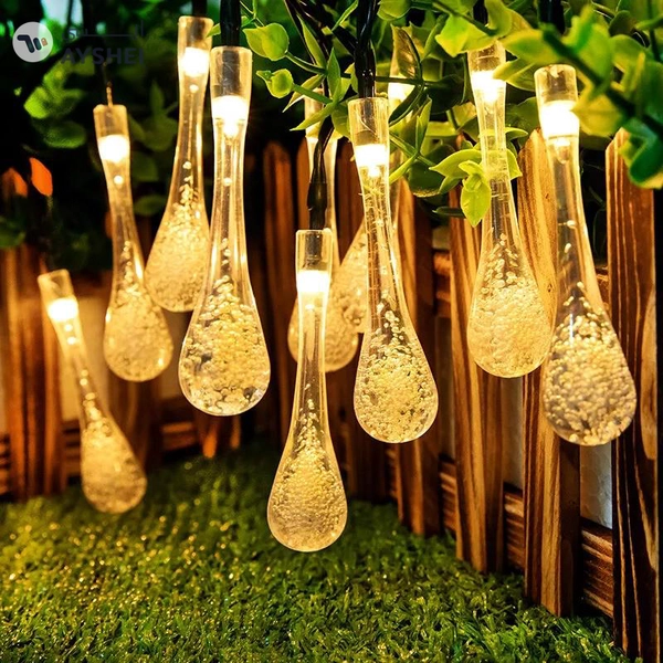 SOLAR POWERED WATER DROP LIGHTS WITH 8 MODES 10M 100LED