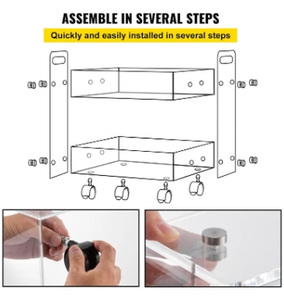 Eworld Versatile Acrylic Carts on Wheels Featuring Thick Board and Lockable Swivel Wheels. 2-Tier -3