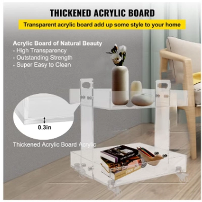 Eworld Versatile Acrylic Carts on Wheels Featuring Thick Board and Lockable Swivel Wheels. 2-Tier -4