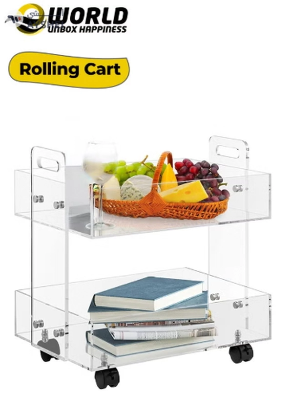 Eworld Versatile Acrylic Carts on Wheels Featuring Thick Board and Lockable Swivel Wheels. 2-Tier 