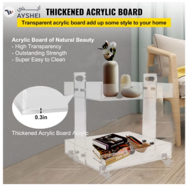 Eworld Versatile Acrylic Carts on Wheels Featuring Thick Board and Lockable Swivel Wheels. 2-Tier 