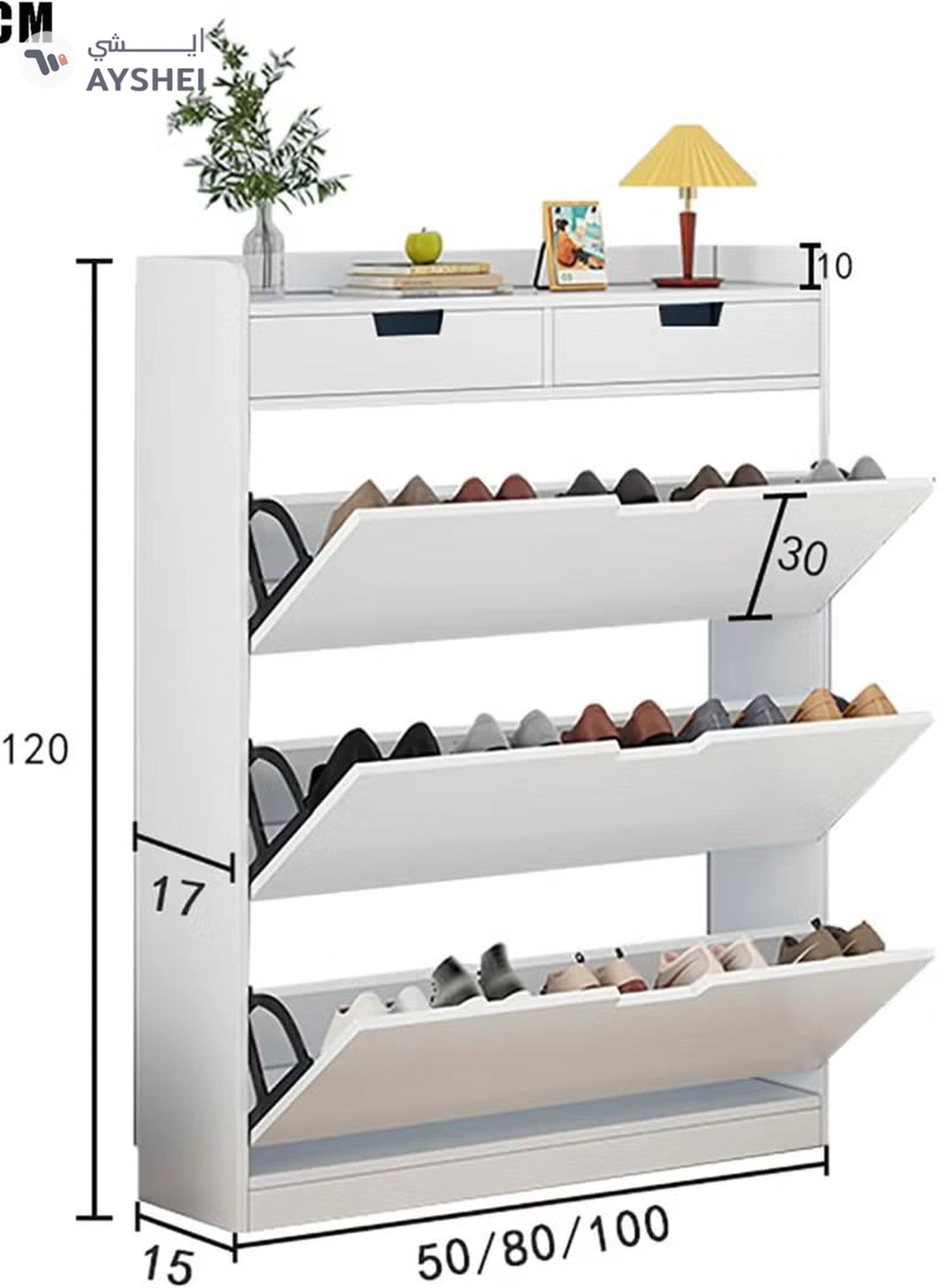 DubaiGallery 4-Tier Household Upgraded Tipping Bucket Design Shoe Rack With Drawers Large Space Shoe Organizer Cabinet Storage 15mm Thick Wood Rack 60 x 17 x 125 Centimeter-2-2