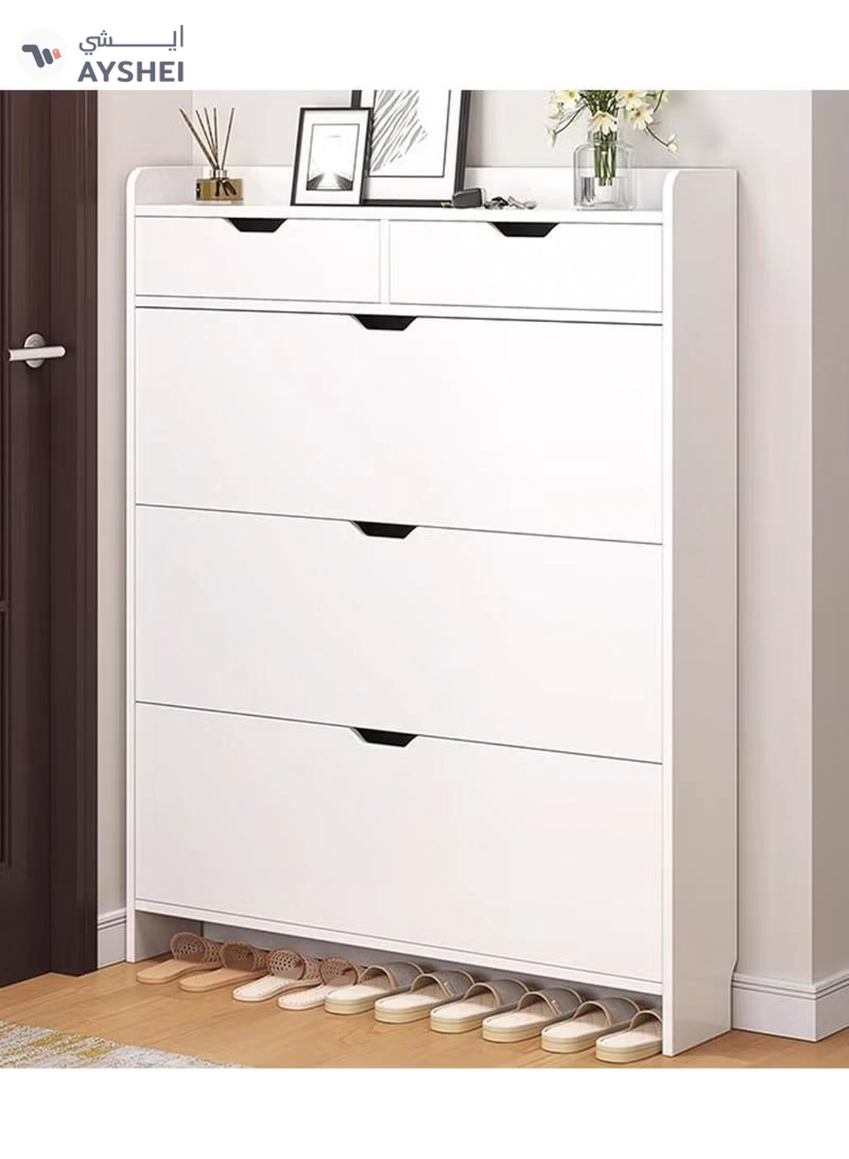 DubaiGallery 4-Tier Household Upgraded Tipping Bucket Design Shoe Rack With Drawers Large Space Shoe Organizer Cabinet Storage 15mm Thick Wood Rack 60 x 17 x 125 Centimeter-3-3