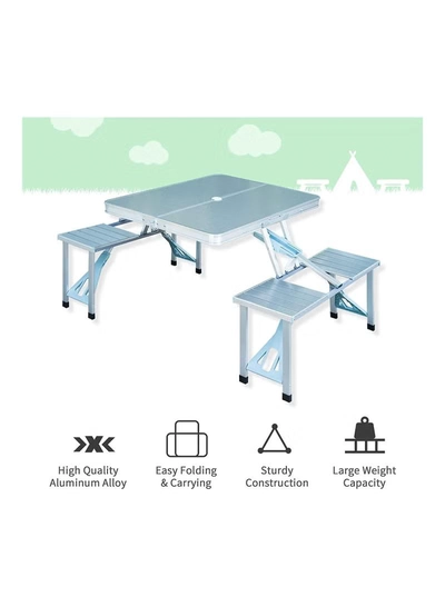 DubaiGallery Folding Camping Picnic Table with 4 Seats with Garden Umbrella Hole Portable Table Aluminum Alloy Frame with Soft Handle Suitable for Barbecue Travel Outing-1
