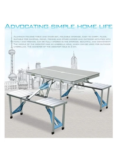 DubaiGallery Folding Camping Picnic Table with 4 Seats with Garden Umbrella Hole Portable Table Aluminum Alloy Frame with Soft Handle Suitable for Barbecue Travel Outing-2