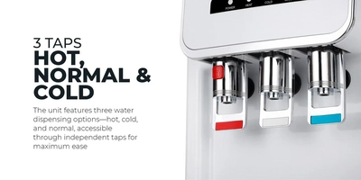 GEEPAS Hot and Cold Water Dispenser with Cabinet- GWD17025/ 3 Taps, Stainless Steel Tank/ Child Lock, Perfect for Home, School, Apartments, Office, etc./ White, 2 Year Warranty GWD17025 white-1
