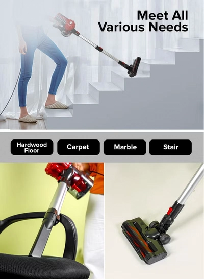 GEEPAS Stick and Handheld Vacuum Cleaner Cyclonic Filtration System, Plastic with HEPA Filter/ Perfect for Home, Office, Apartments/ Easy to Use Model, Low Noise Design/ 2 Years Warranty, Black and Red 0.5 L 800 W GVC19037 RED AND BLACK-1