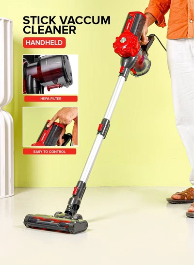 GEEPAS Stick and Handheld Vacuum Cleaner Cyclonic Filtration System, Plastic with HEPA Filter/ Perfect for Home, Office, Apartments/ Easy to Use Model, Low Noise Design/ 2 Years Warranty, Black and Red 0.5 L 800 W GVC19037 RED AND BLACK-5
