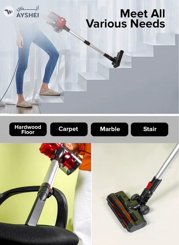 GEEPAS Stick and Handheld Vacuum Cleaner Cyclonic Filtration System, Plastic with HEPA Filter/ Perfect for Home, Office, Apartments/ Easy to Use Model, Low Noise Design/ 2 Years Warranty, Black and Red 0.5 L 800 W GVC19037 RED AND BLACK