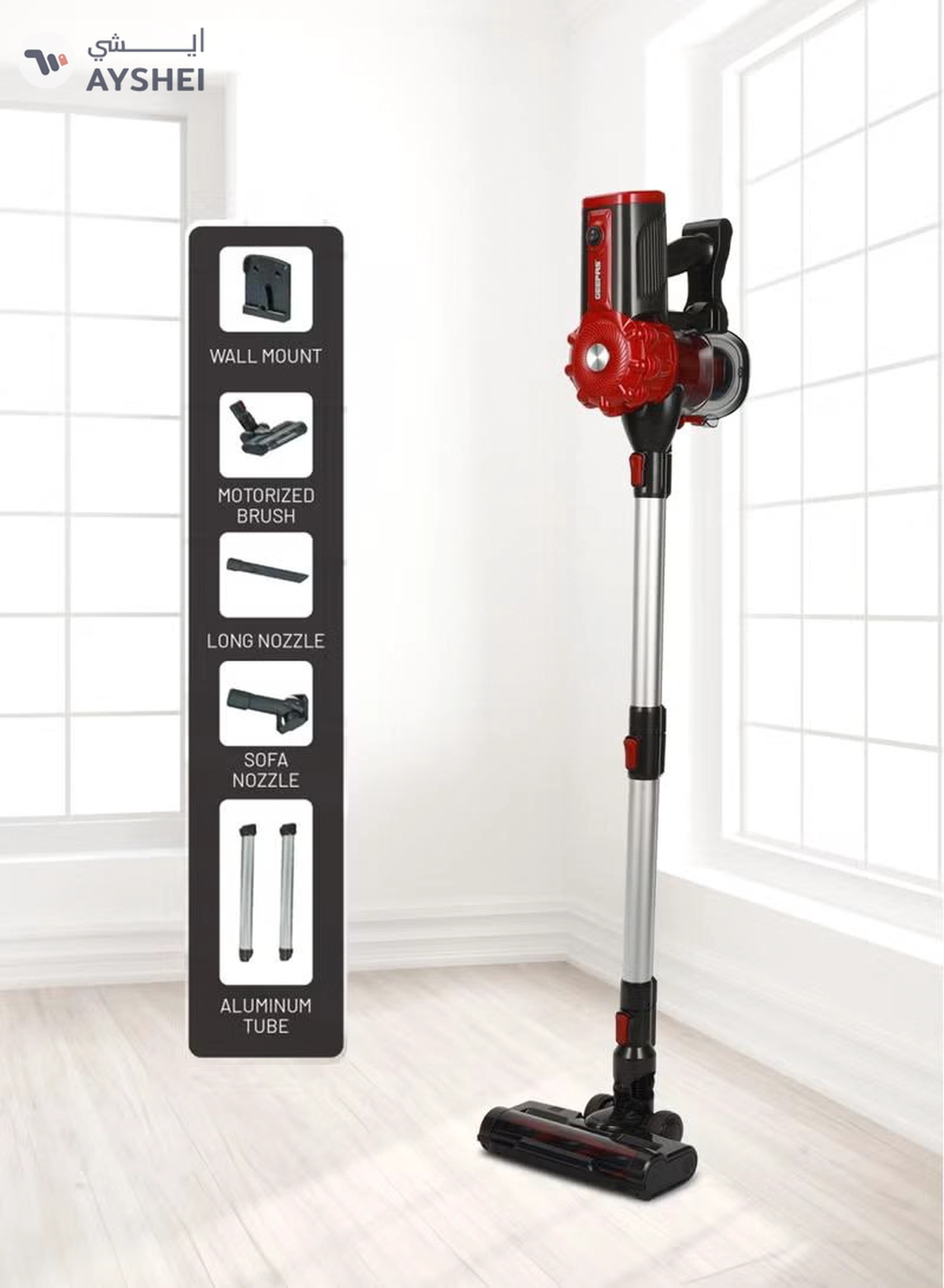 GEEPAS Stick and Handheld Vacuum Cleaner Cyclonic Filtration System, Plastic with HEPA Filter/ Perfect for Home, Office, Apartments/ Easy to Use Model, Low Noise Design/ 2 Years Warranty, Black and Red 0.5 L 800 W GVC19037 RED AND BLACK-3-3