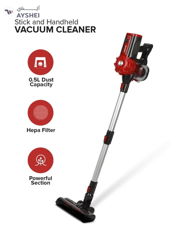 GEEPAS Stick and Handheld Vacuum Cleaner Cyclonic Filtration System, Plastic with HEPA Filter/ Perfect for Home, Office, Apartments/ Easy to Use Model, Low Noise Design/ 2 Years Warranty, Black and Red 0.5 L 800 W GVC19037 RED AND BLACK