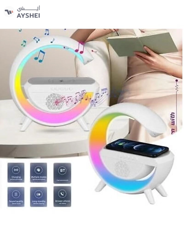 Yuwell LED Wireless Charger Atmosphere Lamp With Bluetooth Speaker And Light Up Wireless Speaker Intelligent LED Table Lamp Color Changing Bedside Table Light For Home And Bedroom Decor