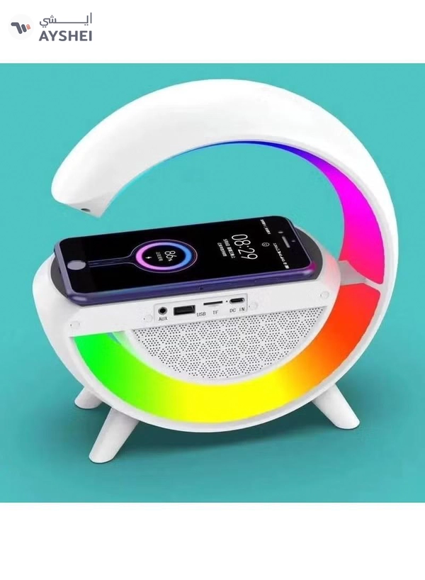 Yuwell LED Wireless Charger Atmosphere Lamp With Bluetooth Speaker And Light Up Wireless Speaker Intelligent LED Table Lamp Color Changing Bedside Table Light For Home And Bedroom Decor