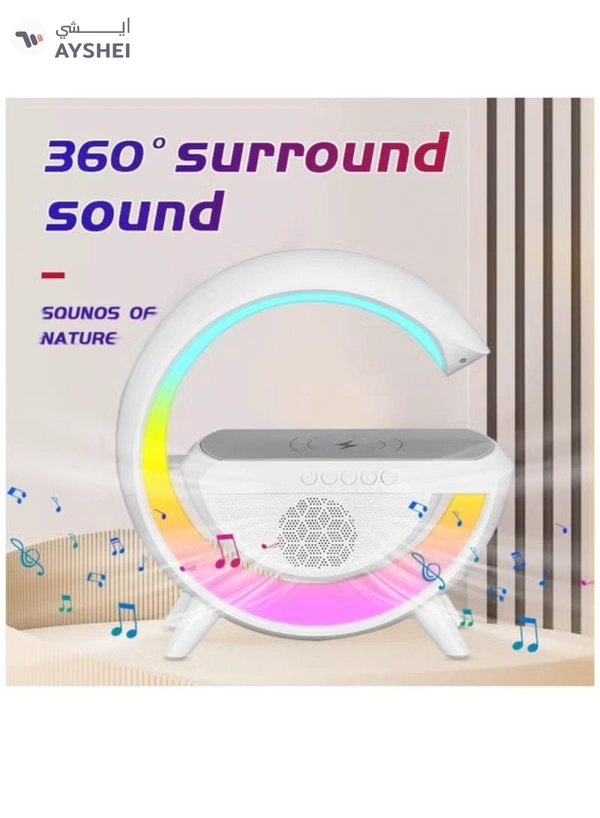 Yuwell LED Wireless Charger Atmosphere Lamp With Bluetooth Speaker And Light Up Wireless Speaker Intelligent LED Table Lamp Color Changing Bedside Table Light For Home And Bedroom Decor