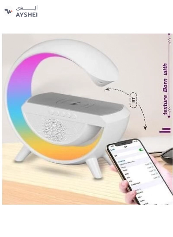 Yuwell LED Wireless Charger Atmosphere Lamp With Bluetooth Speaker And Light Up Wireless Speaker Intelligent LED Table Lamp Color Changing Bedside Table Light For Home And Bedroom Decor
