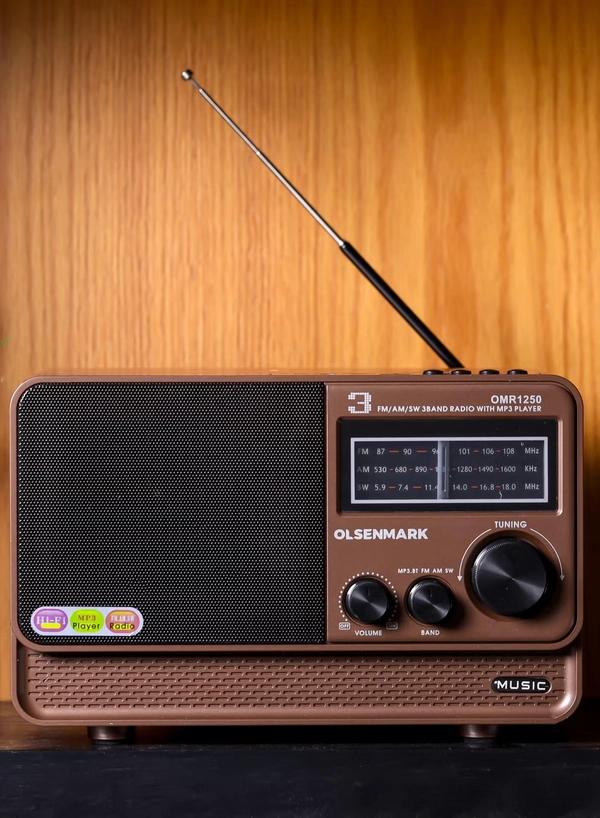 Olsenmark Rechargeable Radio with MP3 Player OMR1250, Wireless Connection, Good Sound Quality, 3 Band, USB, TF, FM Functions, Bluetooth, Equipped with Battery, Portable and Lightweight Design