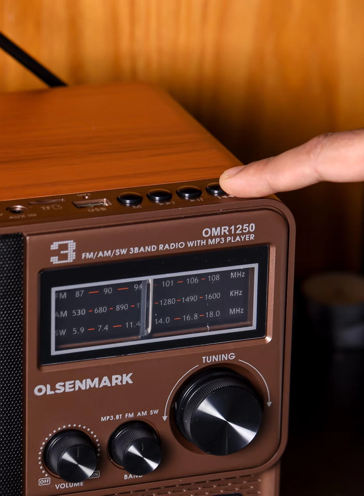 Olsenmark Rechargeable Radio with MP3 Player OMR1250, Wireless Connection, Good Sound Quality, 3 Band, USB, TF, FM Functions, Bluetooth, Equipped with Battery, Portable and Lightweight Design-2-2