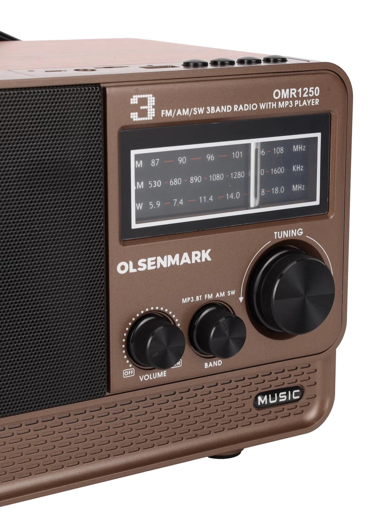 Olsenmark Rechargeable Radio with MP3 Player OMR1250, Wireless Connection, Good Sound Quality, 3 Band, USB, TF, FM Functions, Bluetooth, Equipped with Battery, Portable and Lightweight Design-7-7