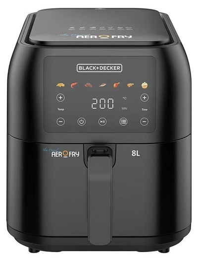 BLACK+DECKER Digital Air Fryer, 8L Family-Sized Capacity, 7 Preset Functions, Rapid Air Convection for Healthy Frying, Adjustable Temperature 80-200°C, Easy Clean, 8 L 1700 W SAF80-B5 Black-0